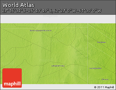 Physical 3D Map of the Area around 27° 0' 12" S, 61° 58' 30" W