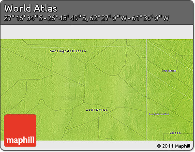 Physical 3D Map of the Area around 27° 0' 12" S, 61° 58' 30" W