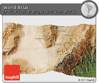 Satellite 3D Map of the Area around 27° 0' 12" S, 66° 13' 29" W