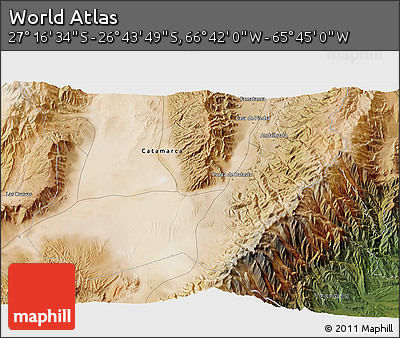 Satellite 3D Map of the Area around 27° 0' 12" S, 66° 13' 29" W