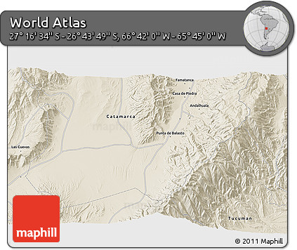 Shaded Relief 3D Map of the Area around 27° 0' 12" S, 66° 13' 29" W