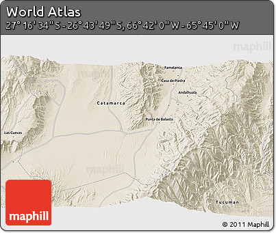 Shaded Relief 3D Map of the Area around 27° 0' 12" S, 66° 13' 29" W