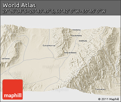 Shaded Relief 3D Map of the Area around 27° 0' 12" S, 66° 13' 29" W