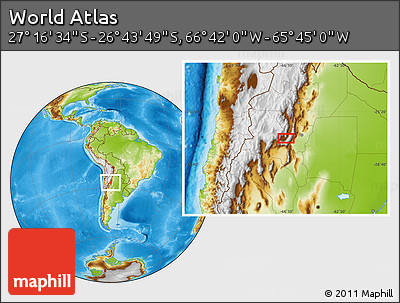 Physical Location Map of the Area around 27° 0' 12" S, 66° 13' 29" W