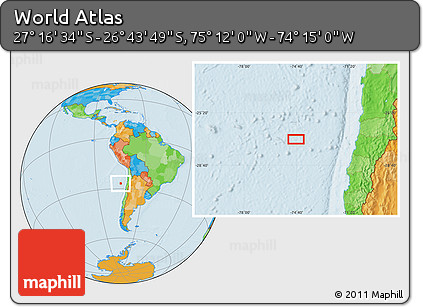 Political Location Map of the Area around 27° 0' 12" S, 74° 43' 29" W