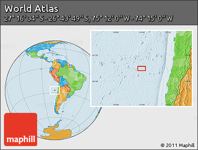 Political Location Map of the Area around 27° 0' 12" S, 74° 43' 29" W