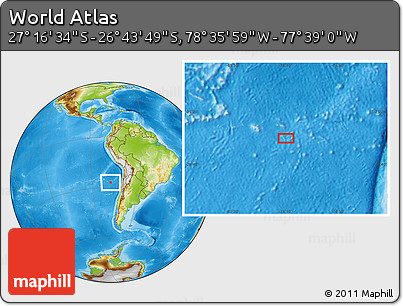Physical Location Map of the Area around 27° 0' 12" S, 78° 7' 30" W