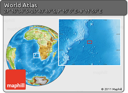 Physical Location Map of the Area around 27° 0' 12" S, 7° 43' 29" E