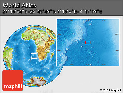 Physical Location Map of the Area around 27° 0' 12" S, 7° 43' 29" E
