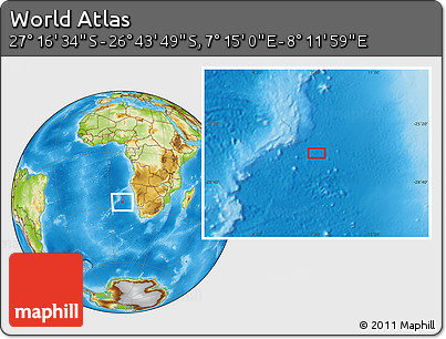 Physical Location Map of the Area around 27° 0' 12" S, 7° 43' 29" E