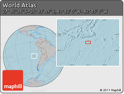 Gray Location Map of the Area around 27° 0' 12" S, 83° 13' 29" W, hill shading