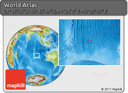 Physical Location Map of the Area around 27° 0' 12" S, 91° 52' 30" E