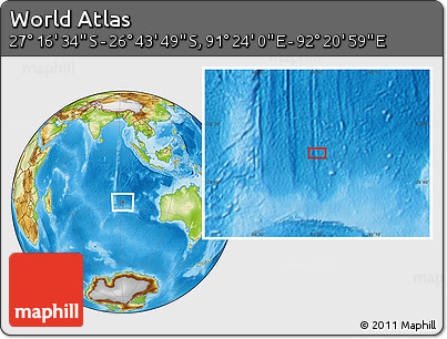 Physical Location Map of the Area around 27° 0' 12" S, 91° 52' 30" E