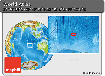 Physical Location Map of the Area around 27° 0' 12" S, 92° 43' 29" E