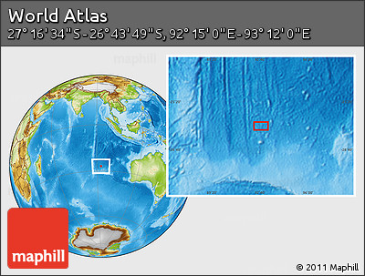 Physical Location Map of the Area around 27° 0' 12" S, 92° 43' 29" E