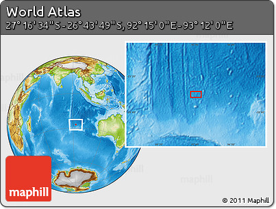 Physical Location Map of the Area around 27° 0' 12" S, 92° 43' 29" E