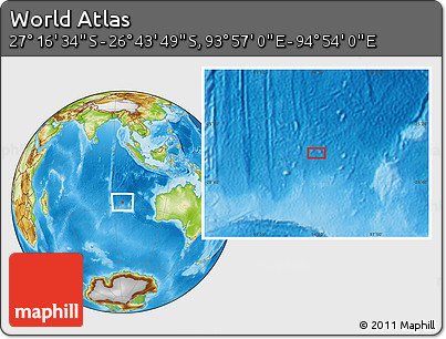 Physical Location Map of the Area around 27° 0' 12" S, 94° 25' 30" E