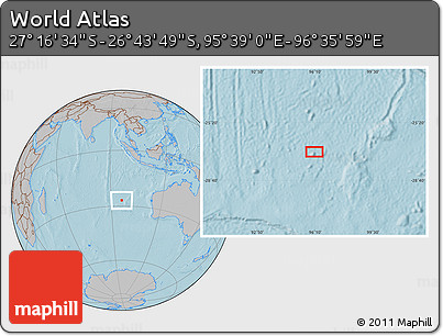Gray Location Map of the Area around 27° 0' 12" S, 96° 7' 30" E, hill shading