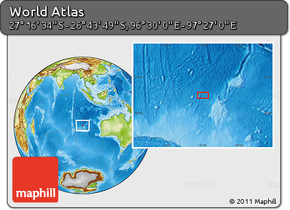 Physical Location Map of the Area around 27° 0' 12" S, 96° 58' 29" E