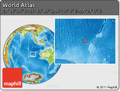 Physical Location Map of the Area around 27° 0' 12" S, 96° 58' 29" E