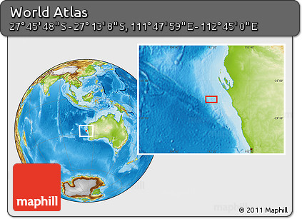 Physical Location Map of the Area around 27° 29' 28" S, 112° 16' 30" E