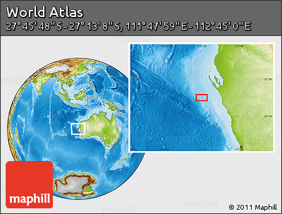 Physical Location Map of the Area around 27° 29' 28" S, 112° 16' 30" E
