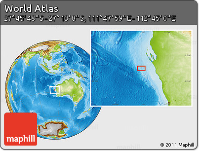 Physical Location Map of the Area around 27° 29' 28" S, 112° 16' 30" E