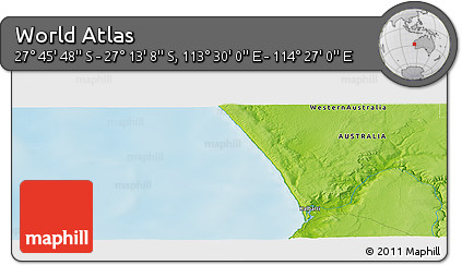Physical Panoramic Map of the Area around 27° 29' 28" S, 113° 58' 29" E