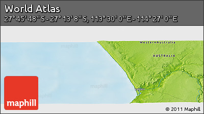 Physical Panoramic Map of the Area around 27° 29' 28" S, 113° 58' 29" E