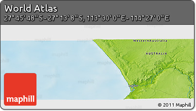 Physical Panoramic Map of the Area around 27° 29' 28" S, 113° 58' 29" E