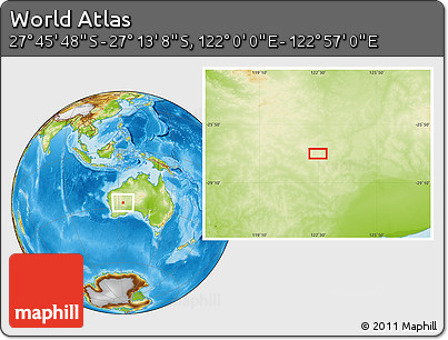 Physical Location Map of the Area around 27° 29' 28" S, 122° 28' 29" E