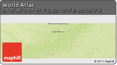 Physical Panoramic Map of the Area around 27° 29' 28" S, 124° 10' 30" E