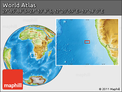 Physical Location Map of the Area around 27° 29' 28" S, 12° 49' 29" E