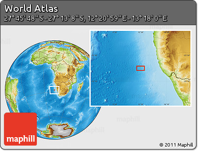 Physical Location Map of the Area around 27° 29' 28" S, 12° 49' 29" E