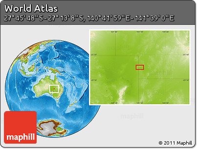 Physical Location Map of the Area around 27° 29' 28" S, 141° 10' 30" E