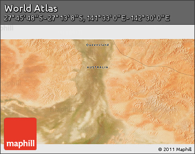 Satellite 3D Map of the Area around 27° 29' 28" S, 142° 1' 30" E