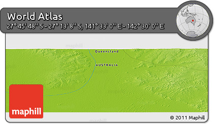 Physical Panoramic Map of the Area around 27° 29' 28" S, 142° 1' 30" E