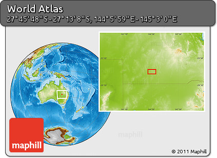 Physical Location Map of the Area around 27° 29' 28" S, 144° 34' 29" E