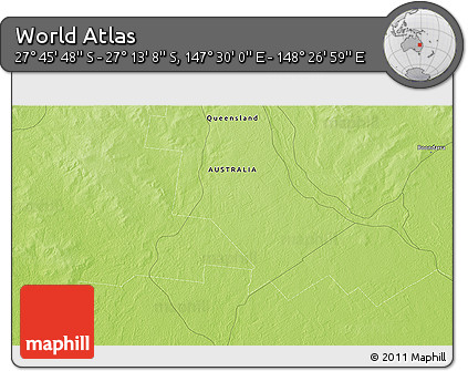 Physical 3D Map of the Area around 27° 29' 28" S, 147° 58' 29" E