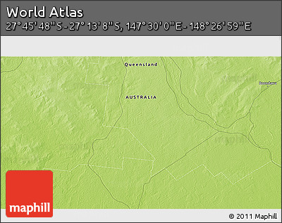 Physical 3D Map of the Area around 27° 29' 28" S, 147° 58' 29" E