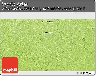 Physical 3D Map of the Area around 27° 29' 28" S, 147° 58' 29" E