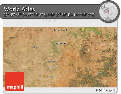 Satellite 3D Map of the Area around 27° 29' 28" S, 148° 49' 29" E