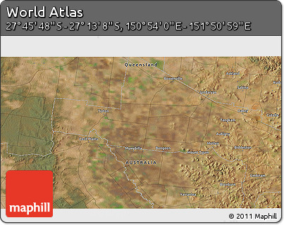 Satellite 3D Map of the Area around 27° 29' 28" S, 151° 22' 30" E