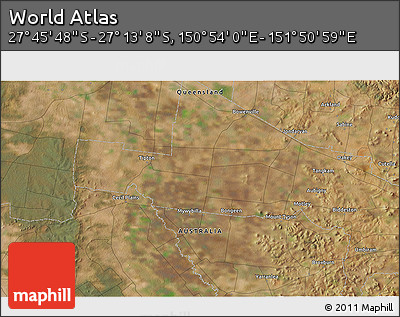 Satellite 3D Map of the Area around 27° 29' 28" S, 151° 22' 30" E