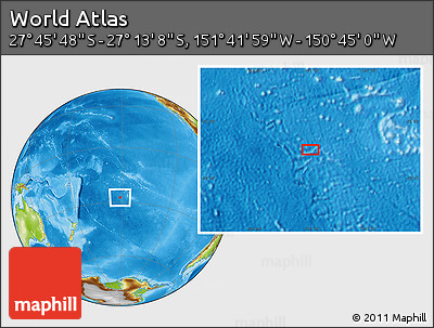 Physical Location Map of the Area around 27° 29' 28" S, 151° 13' 29" W