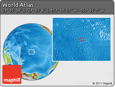 Physical Location Map of the Area around 27° 29' 28" S, 151° 13' 29" W