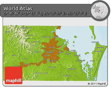 Physical 3D Map of the Area around 27° 29' 28" S, 153° 4' 29" E