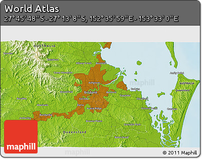 Physical 3D Map of the Area around 27° 29' 28" S, 153° 4' 29" E