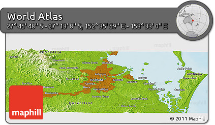 Physical Panoramic Map of the Area around 27° 29' 28" S, 153° 4' 29" E