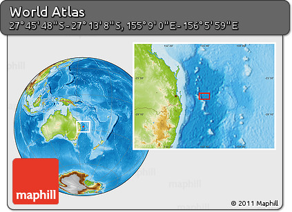 Physical Location Map of the Area around 27° 29' 28" S, 155° 37' 30" E